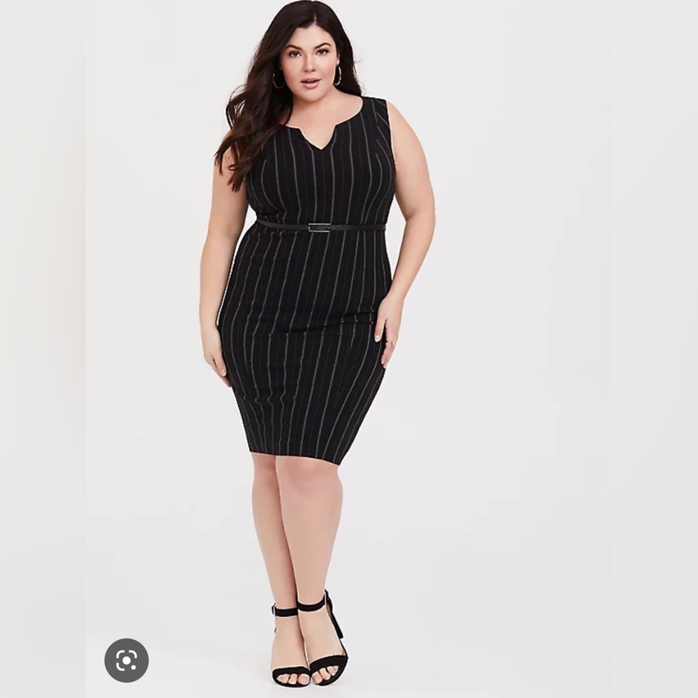 Torrid Pinstripe Black Sheath Belted Midi Dress 18